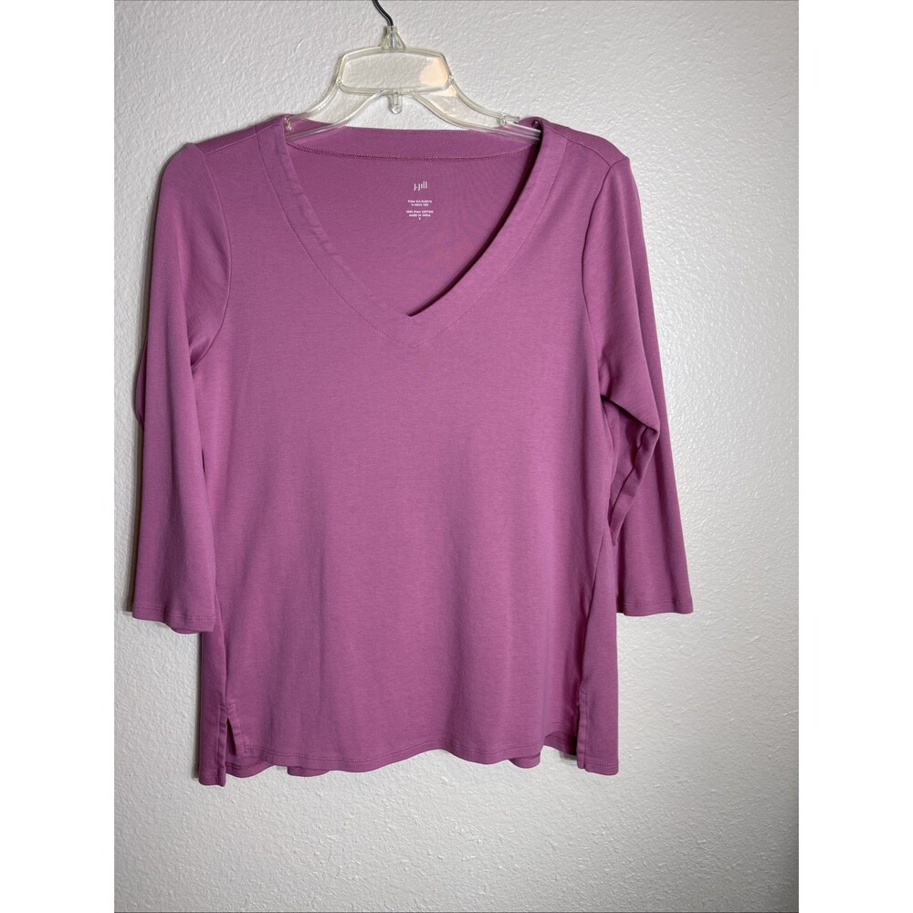 J Jill Pink Pima 3/4 Sleeve V-neck Top  Size S Comfort Minimalist